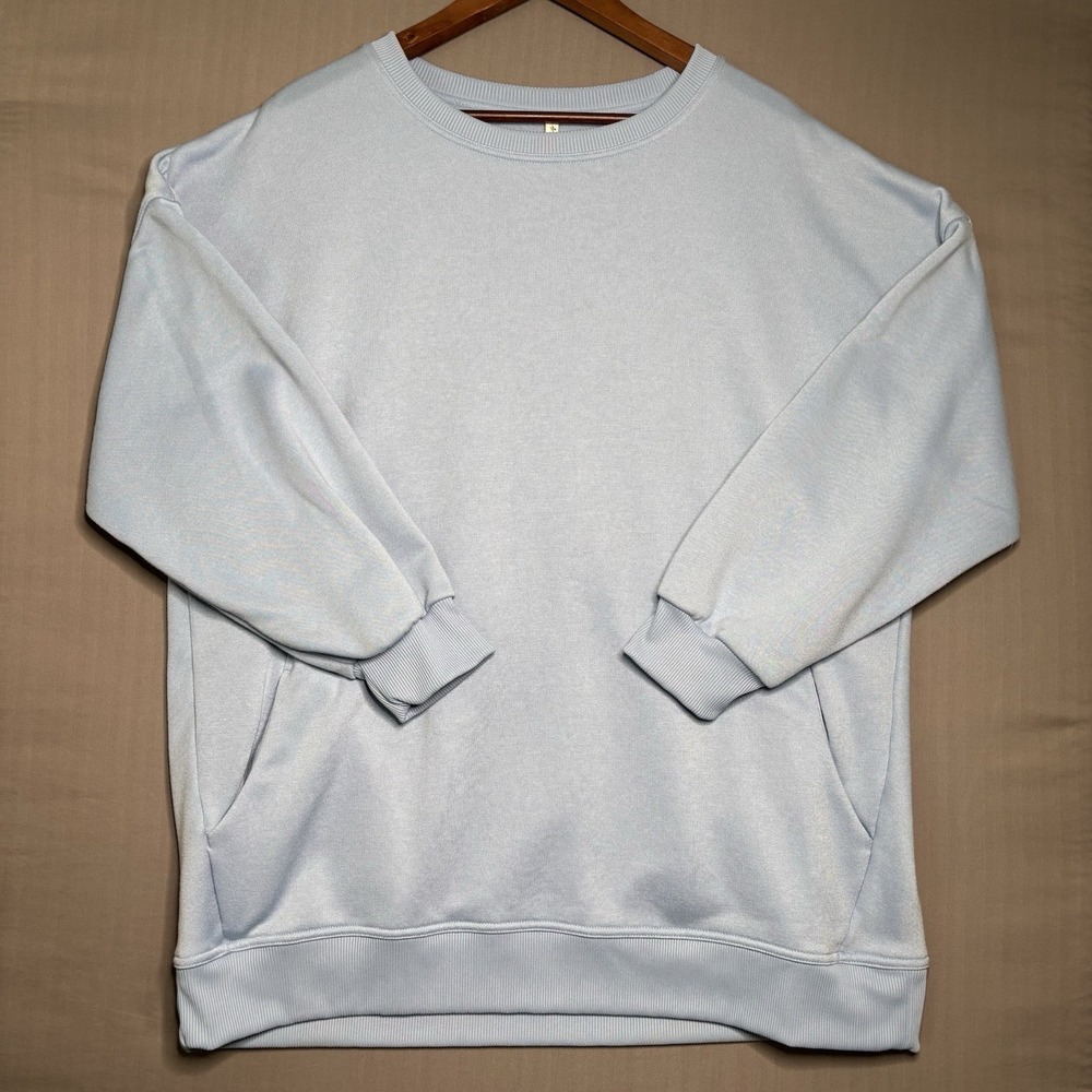 Halara Sweatshirt Womens Large Ice Blue Fleece Oversized Criss Cross Back Pocket